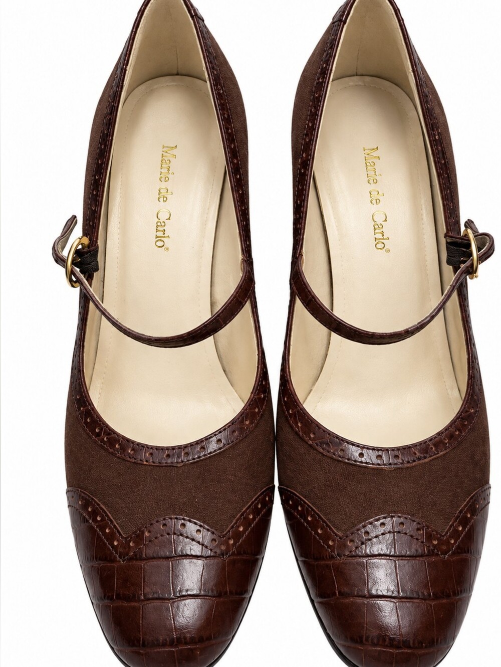 Brown Croc-Trim Mary Jane Heels
